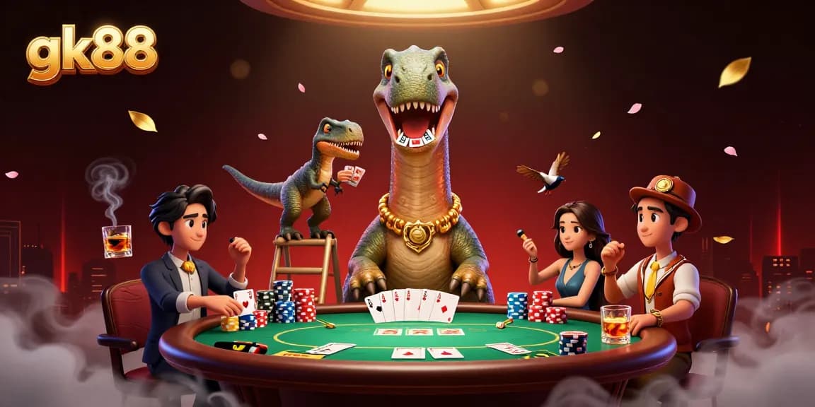 gk88 players experience intense poker action in a whimsical virtual casino