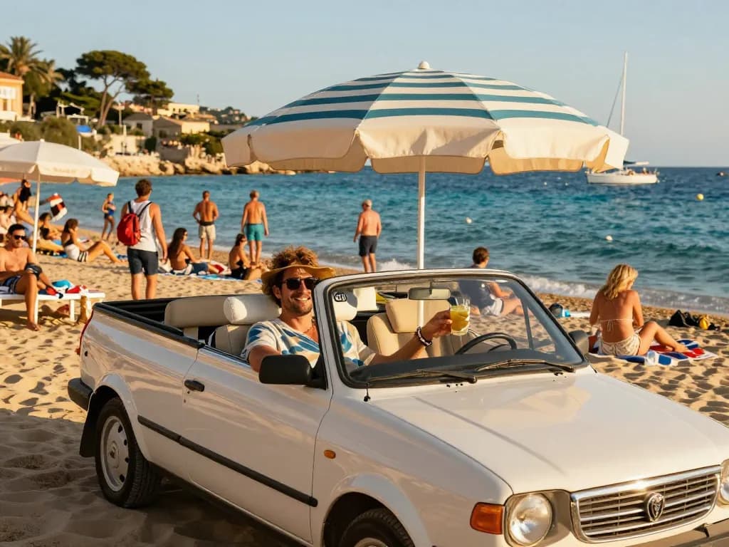 Taxi Saint-Tropez offrant une expérience luxueuse en bord de plage avec une ambiance ensoleillée et un service convivial.