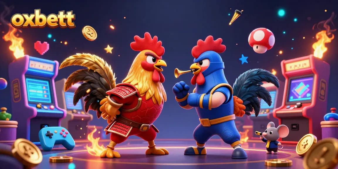 Experience the thrilling gameplay at oxbett with epic rooster fighters and vibrant casino elements.
