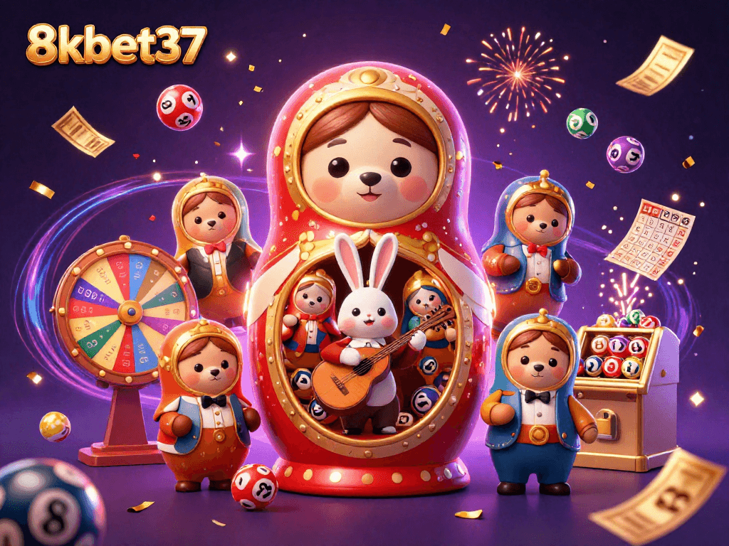 Experience 8kbet37's excitement with Russian Matryoshka bears and colorful casino elements!