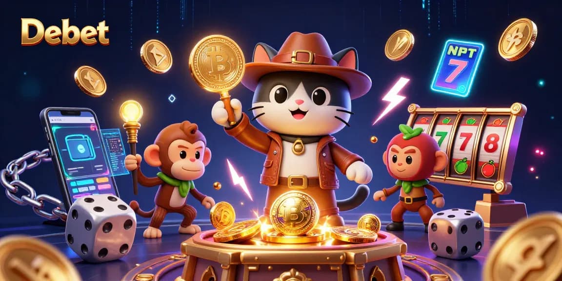 Engage with Debet's dynamic online casino experience, featuring vibrant slots and crypto elements.