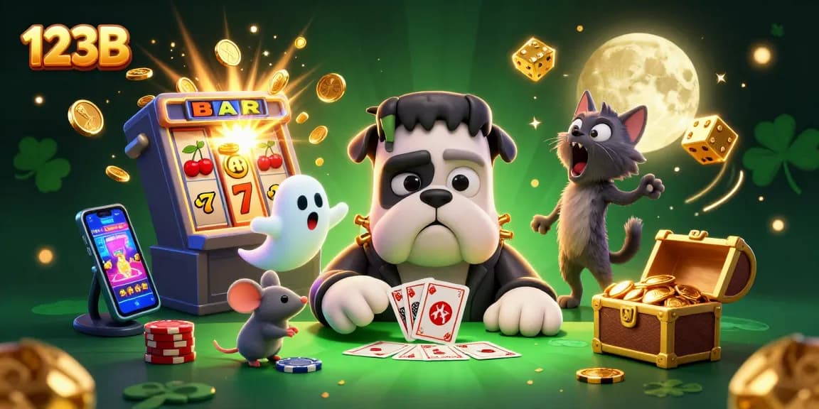 Engage in thrilling gaming with 123B featuring a lively 3D casino scene filled with excitement and jackpots.