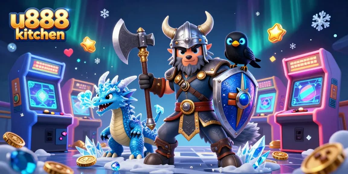 Engage with u888 kitchen's dynamic casino adventure featuring cartoon warriors and flashy gaming elements