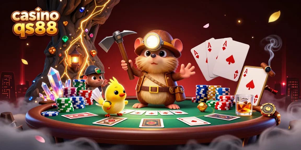 Trải nghiệm không gian thú vị tại casino qs88 với chú nhím thợ săn kho báu.