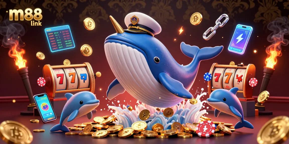 Engage with winning strategies at m88 link, featuring vibrant casino characters and glowing coins.