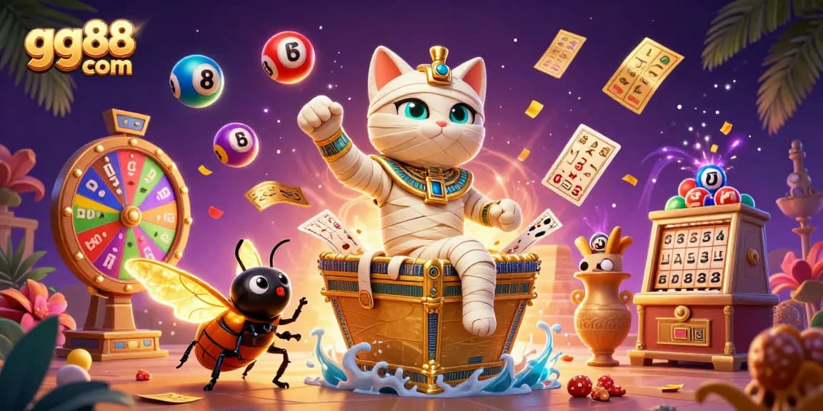 Experience the thrill of gg88 com with vibrant games, golden tickets, and exciting lottery elements in this dynamic scene.