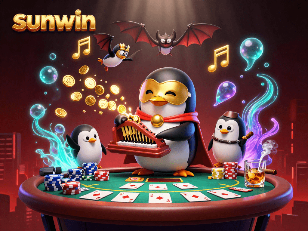 Experience the thrill of sunwin casino with a 3D penguin playing for massive poker wins.