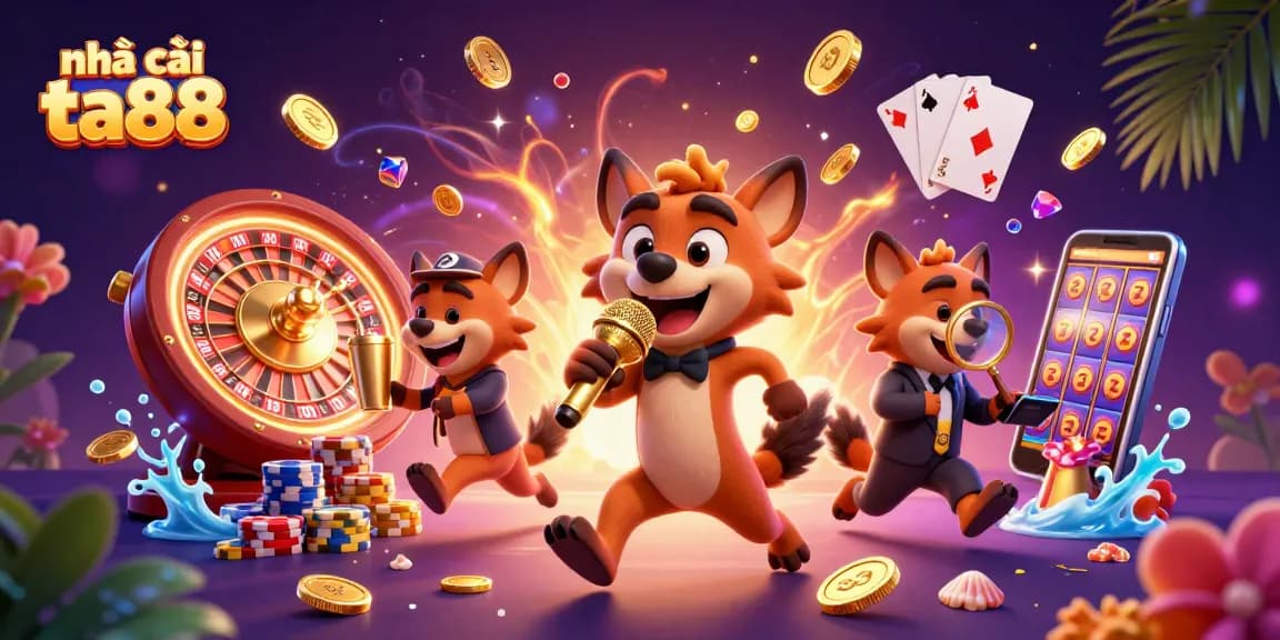 nhà cái ta88 showcases a vibrant casino scene with hyenas entertaining, surrounding a lively betting atmosphere.