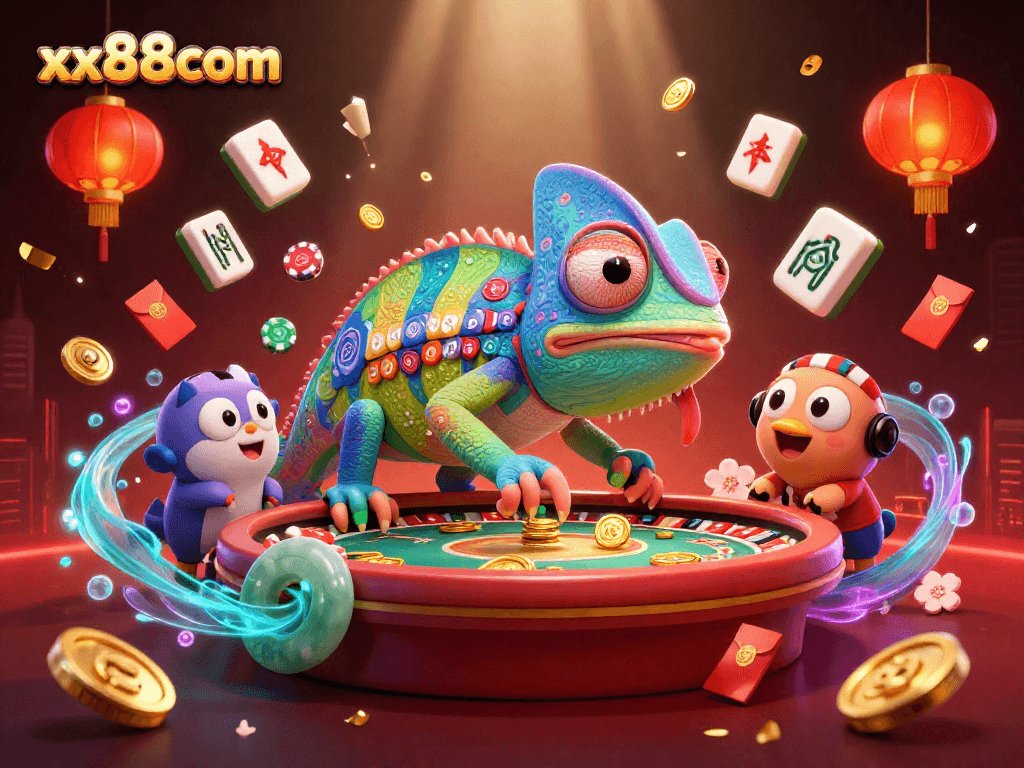 Engage with the unique features of xx88com in this vibrant 3D casino illustration.