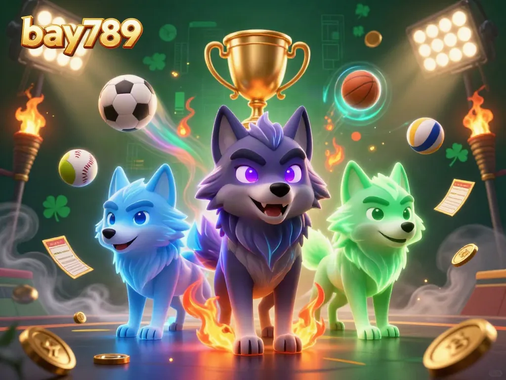 Explore the exciting world of bay789 with dynamic casino-themed 3D art featuring ghostly wolves and vibrant sports elements.