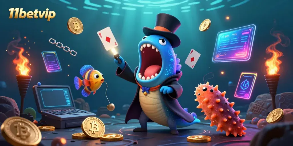 Experience thrilling gameplay with 11betvip in this vibrant 3D gambling scene full of underwater magic.