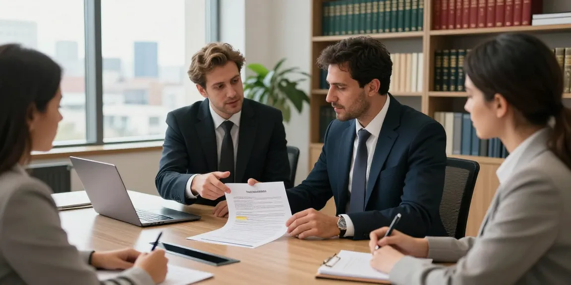 Turkish lawyer consulting a client in a modern office, highlighting legal documents.