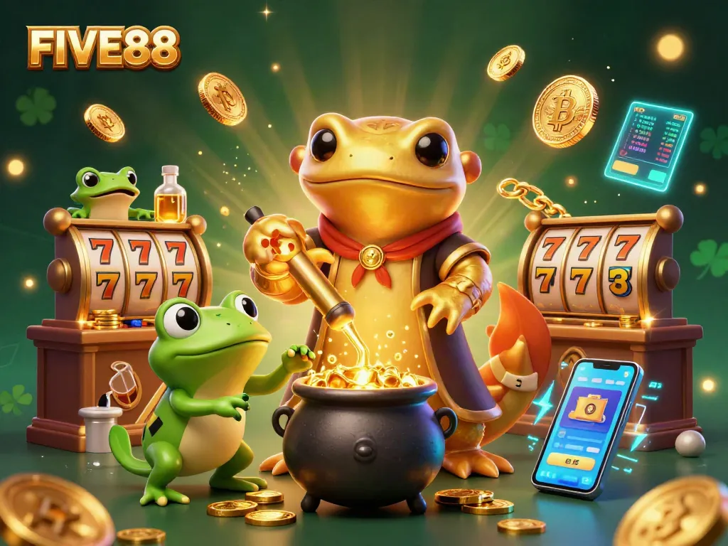 Experience the enchanting world of FIVE88 as a golden salamander alchemist transforms metals into rich rewards.