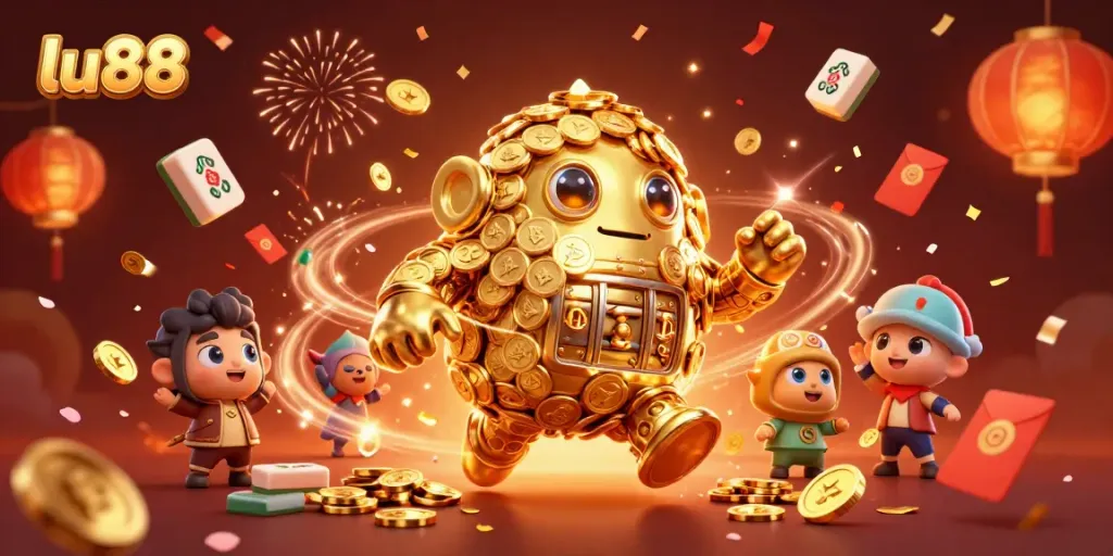 Experience the thrill of winning at lu88 with animated golden golem and celebratory elements.