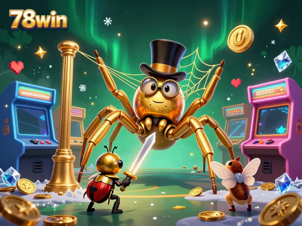 Engage in the vibrant world of 78win with unique characters and arcade elements in a dynamic casino setting.