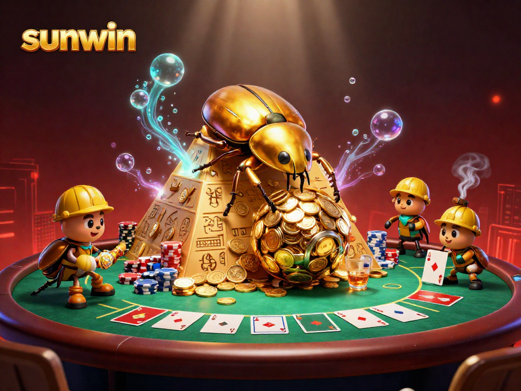 Engage in exciting gameplay at sunwin with golden coins, poker elements and vibrant casino symbols.
