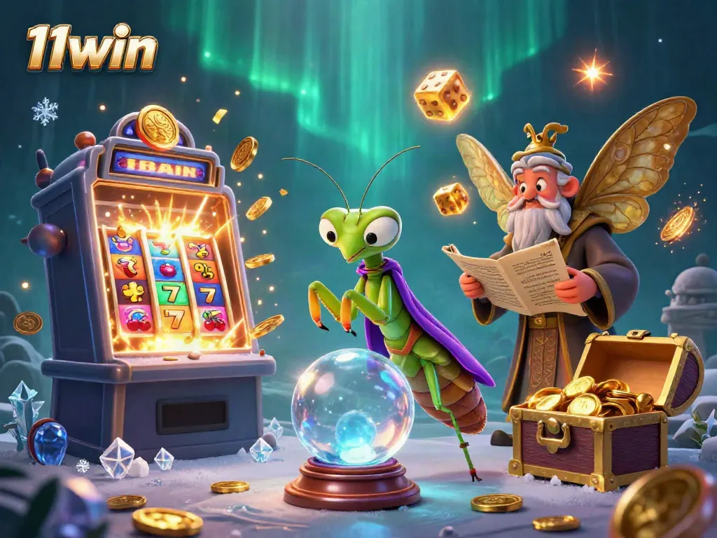 Experience the thrilling world of 11win with enchanted characters amidst a jackpot explosion and vibrant casino elements.