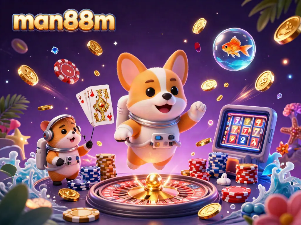 Experience thrilling games at man88m in a vibrant casino space with colorful characters and dynamic elements.