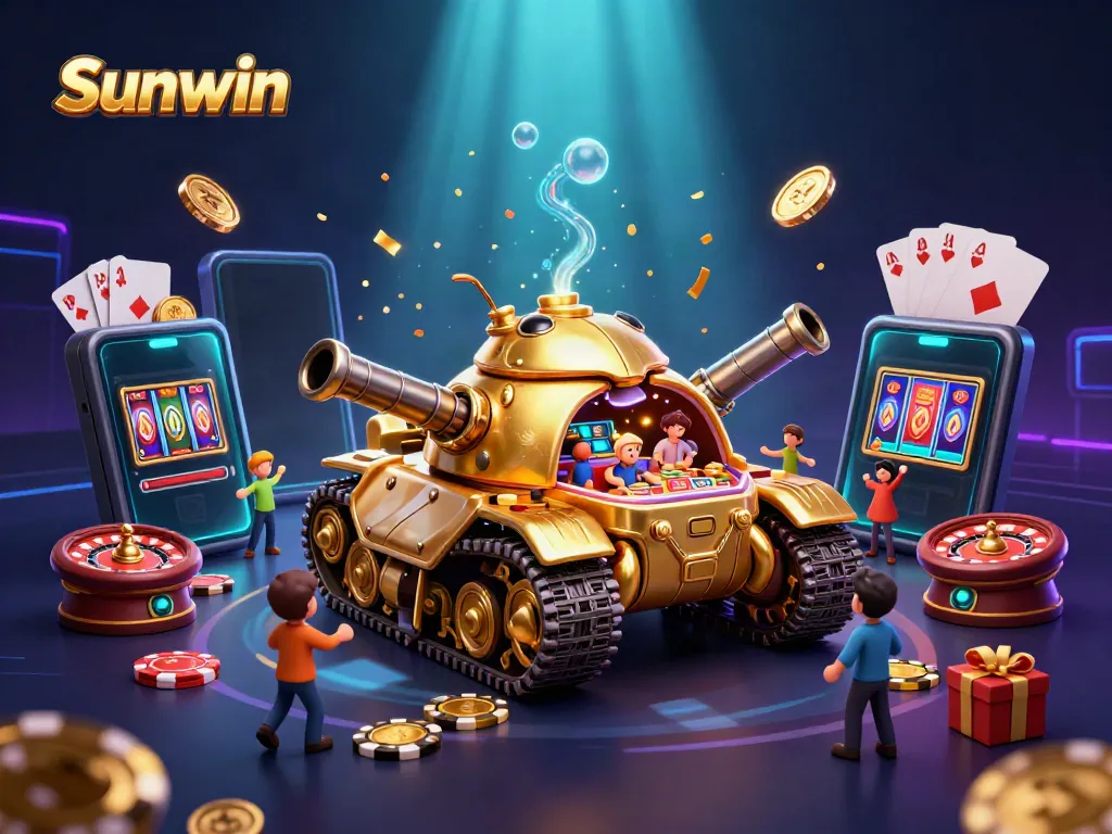 Experience the excitement of Sunwin with a colorful and dynamic casino-themed illustration