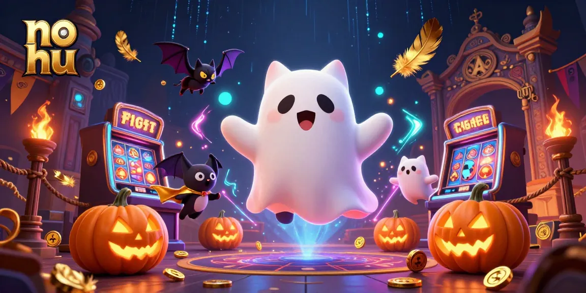 Experience the thrill of no hu gaming with a ghost cat and vampire bat in a haunted casino.