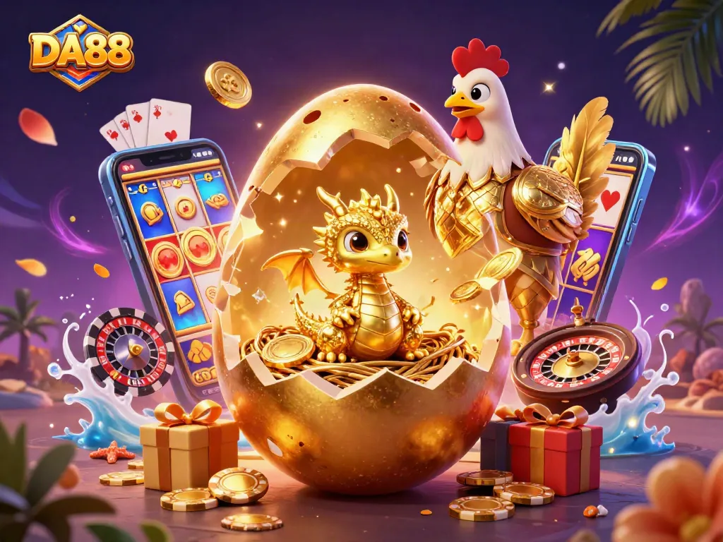 Experience the thrill of DA88 with exciting slots and golden treasures in this vibrant scene.
