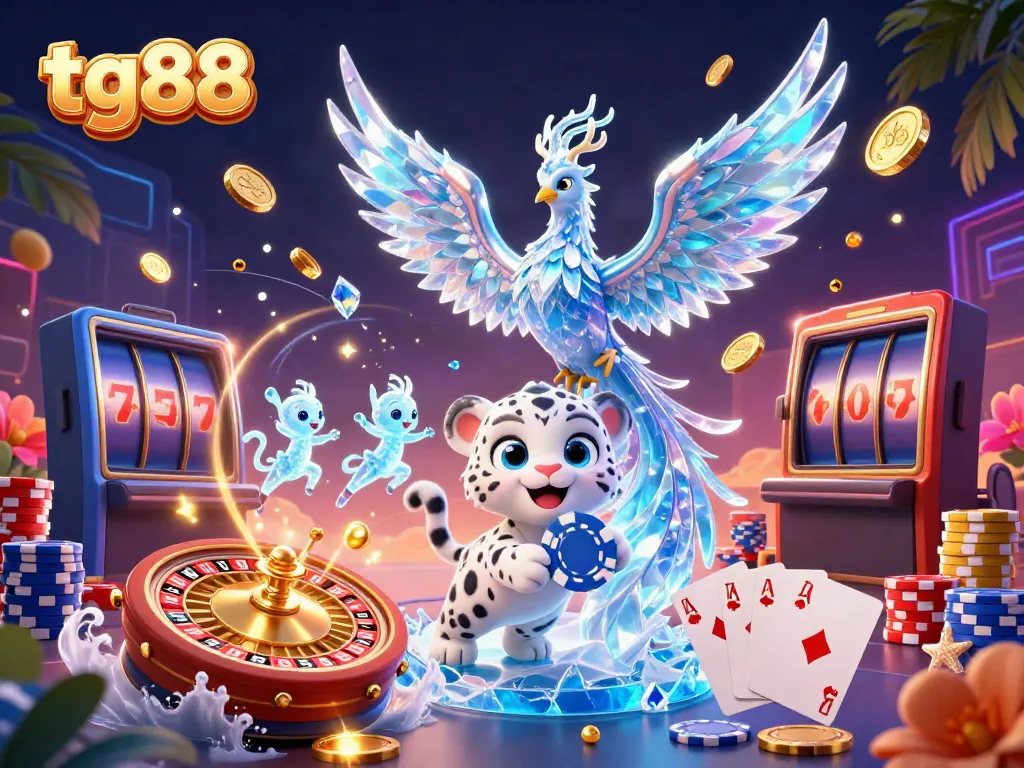 Engage in the thrilling experience of tg88 with a vibrant 3D illustration showing games and excitement.