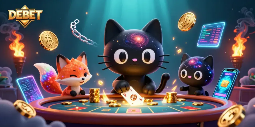 Experience thrilling gameplay with DEBET at a vibrant cosmic casino featuring unique 3D characters.