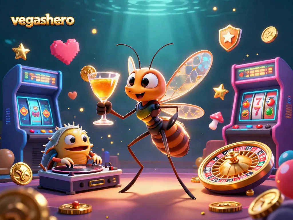 Experience vibrant gaming fun at VegasHero with animated casino characters and engaging retro elements.