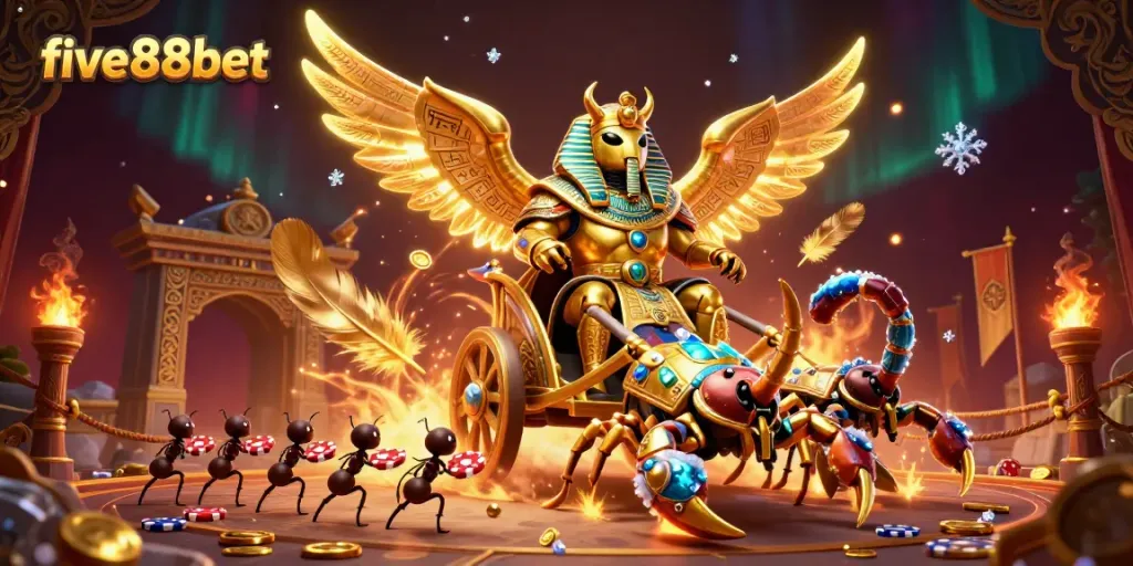 Experience the vibrant gaming world with five88bet's majestic scarab and scorpions in action.