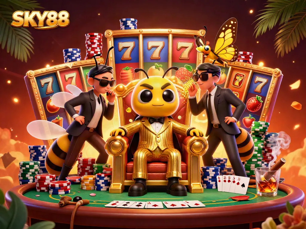 Engage with exciting slot gaming experiences at SKY88 with vibrant illustrations of characters and game elements.