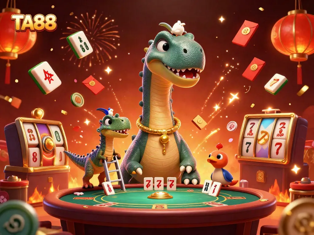 Experience the excitement of TA88 with a colorful 3D casino illustration featuring dynamic game elements and engaging characters.