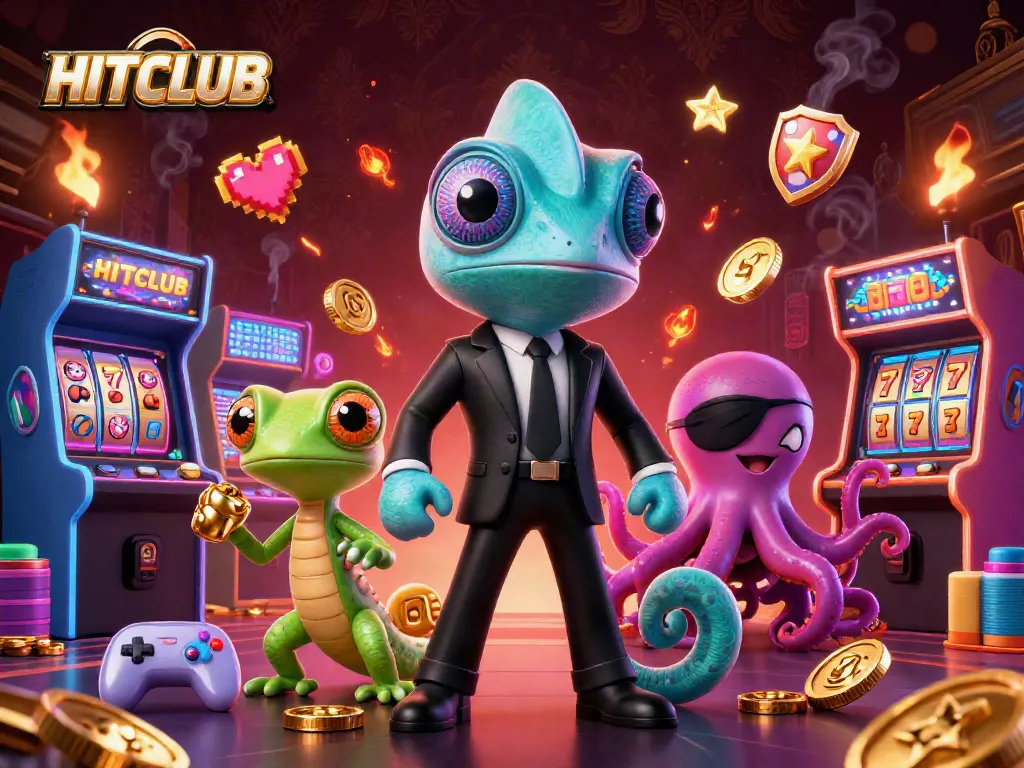 Experience the thrill of HITCLUB with 3D cartoon characters in a vibrant casino game scene, showcasing dynamic gaming elements.