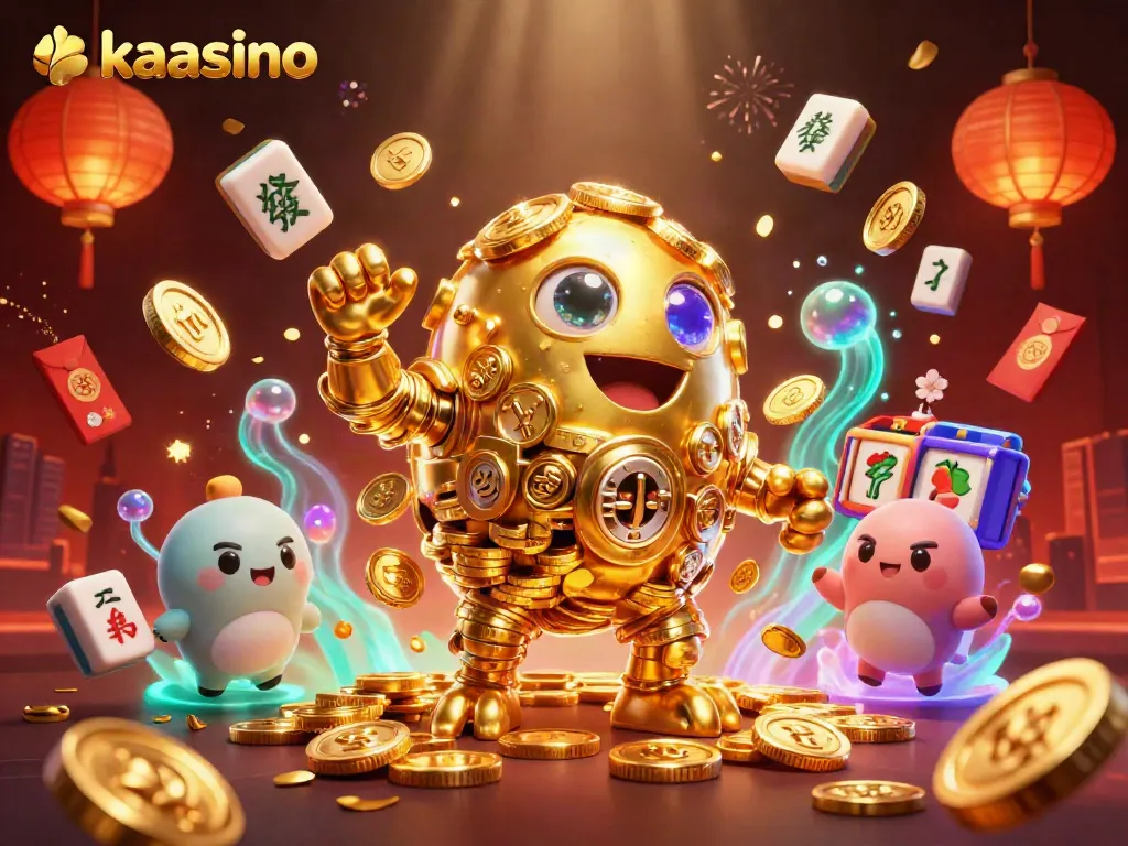 Engage with kaasino, a vibrant 3D slots casino scene featuring golden golems and rich gaming elements.