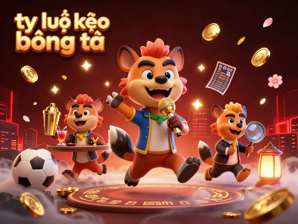 Engaging scene of tỷ lệ kèo bóng đá as cartoon hyenas run a casino club showcasing betting slips and sports elements.
