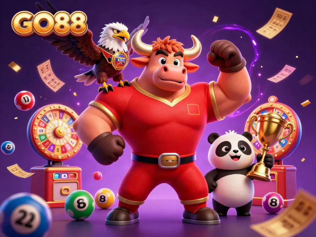 Engage in exciting gameplay at GO88 with dynamic lottery elements, including vibrant balls and prize wheels.