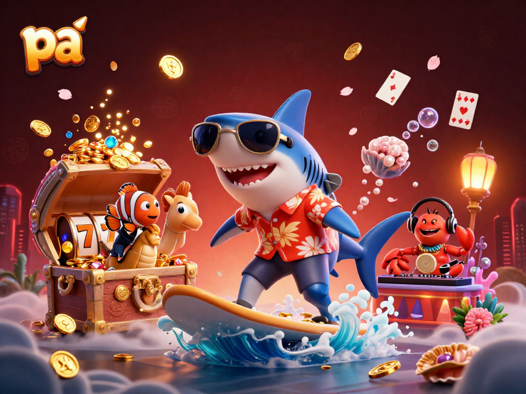 Engage with the pa casino experience featuring a vibrant shark and colorful underwater characters.