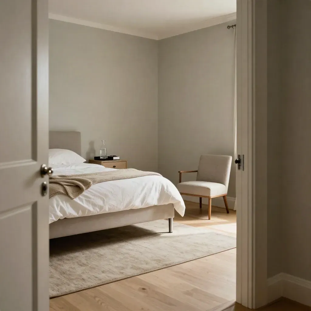 Rustige logeerkamer als herstelkamer met opgemaakt bed, karaf, medicijnbakje en stoel.