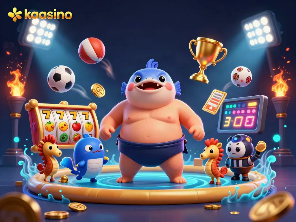 Kaasino features a dynamic underwater casino scene with characters and vibrant slot elements for an engaging experience.