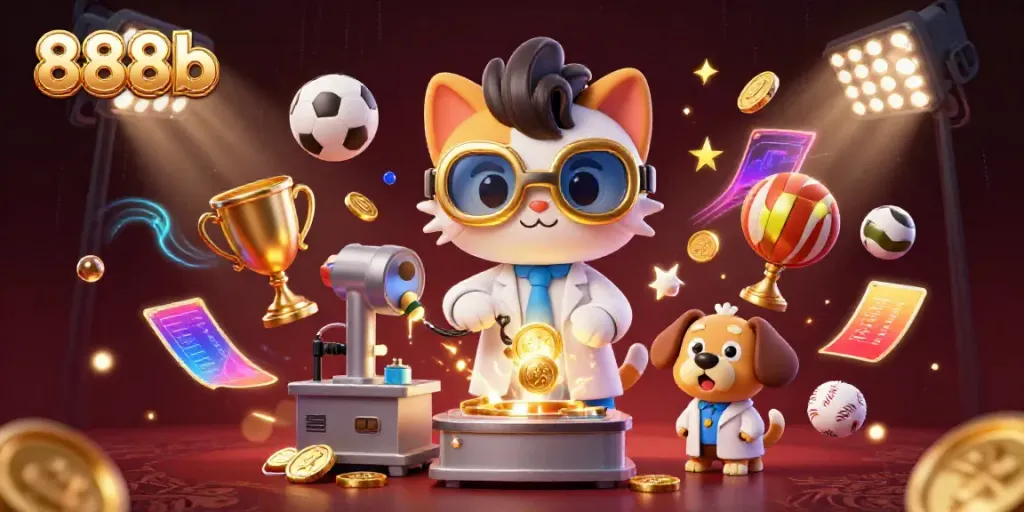 Watch as 888b gaming characters create wealth in a dynamic casino scene.