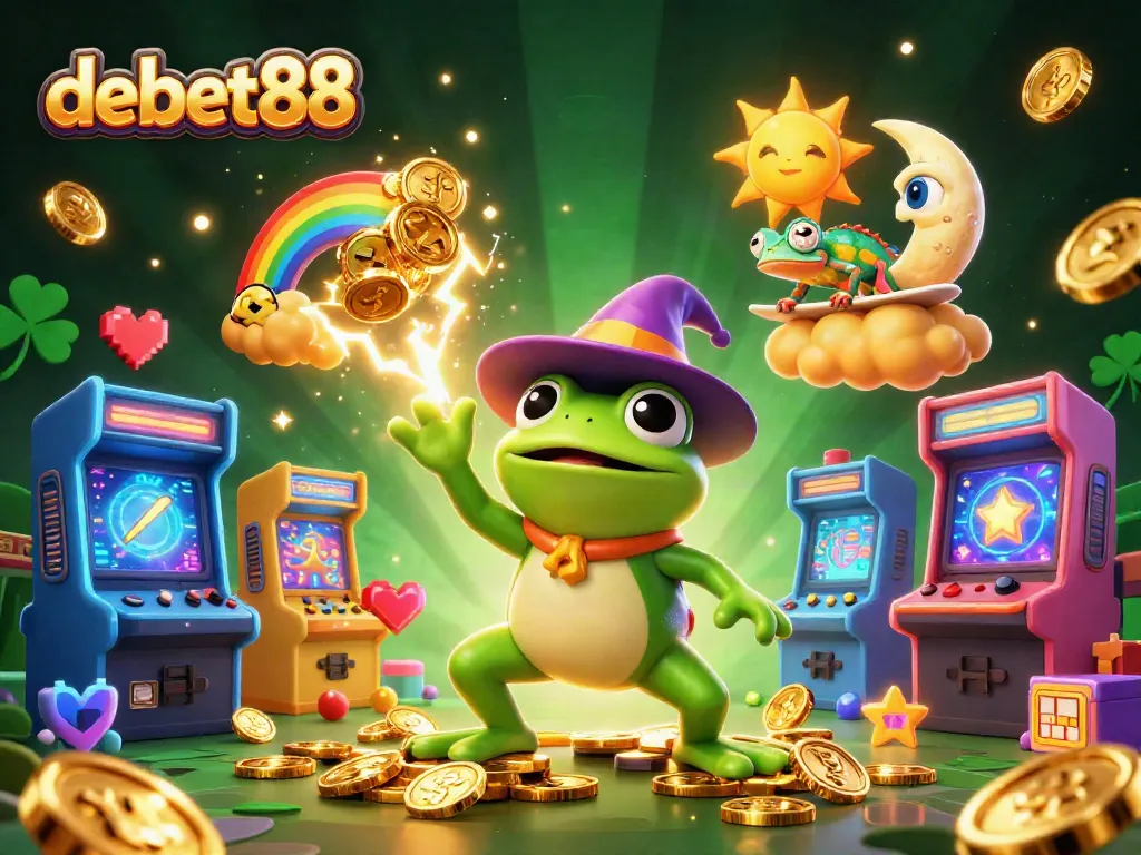 Experience the excitement of debet88 casino with vibrant characters and golden coins raining down.