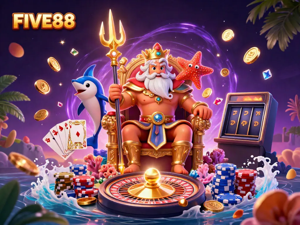 Experience the excitement of FIVE88 with Neptune and casino elements in vibrant 3D.