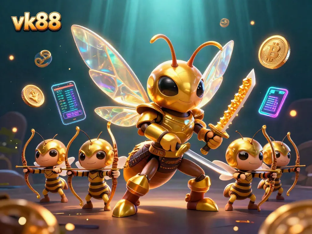 Engage in thrilling casino adventures with vk88's 3D samurai hornet and crypto elements.