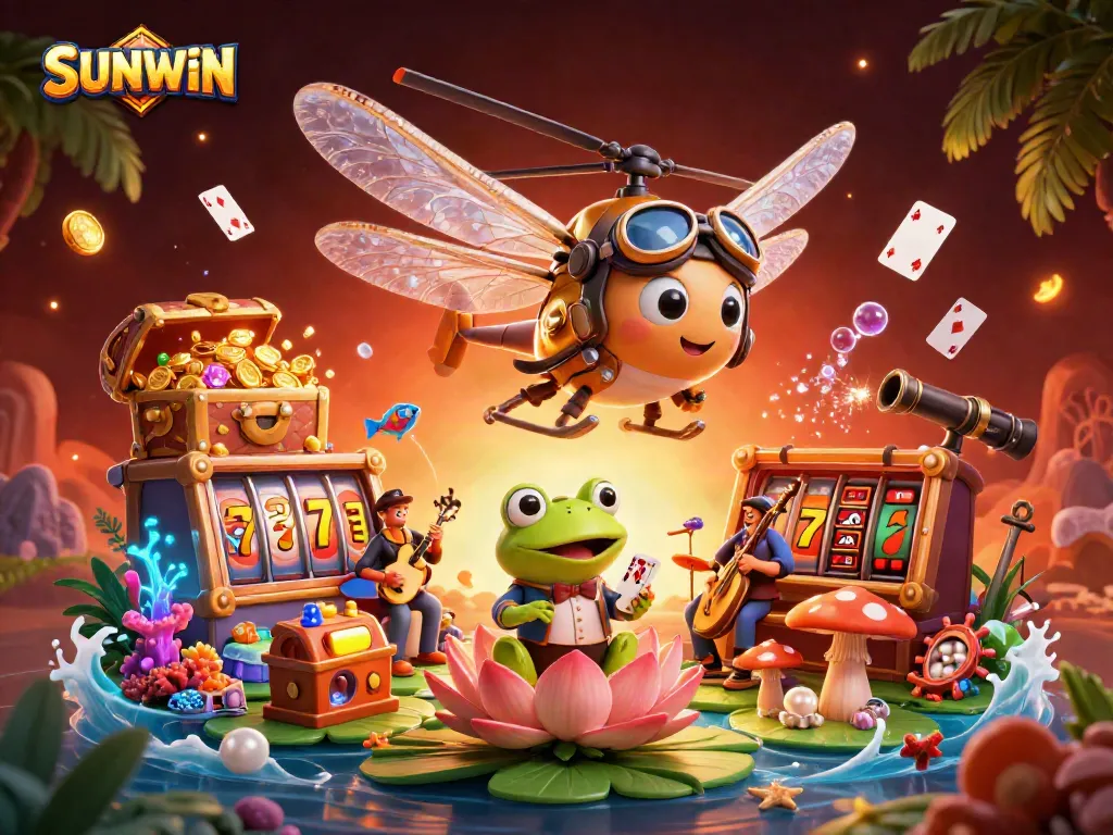 SUNWIN offers exhilarating gaming experiences with a vibrant dragonfly pilot and frog dealer action.