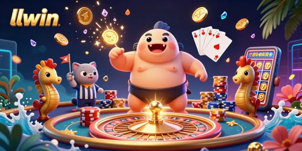 Experience thrilling moments with llwin's unique underwater casino illustration featuring exciting game elements.