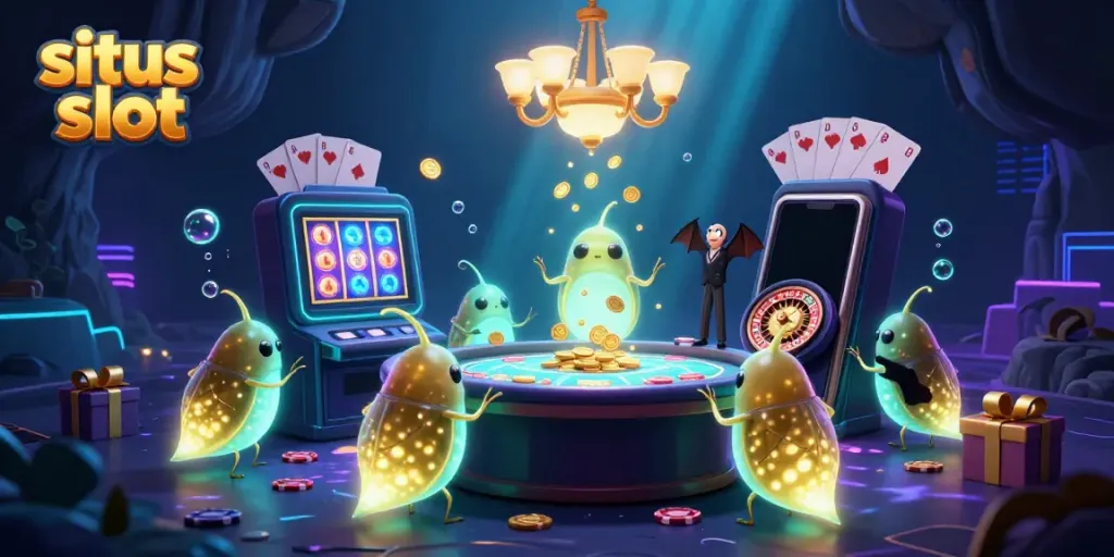 Engage in situs slot excitement as glowworms light a cave casino with colorful slot action!