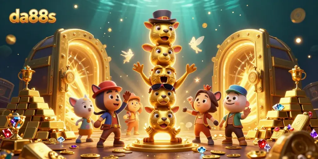 da88s showcases an enchanting 3D casino scene with a golden totem pole and treasure elements.