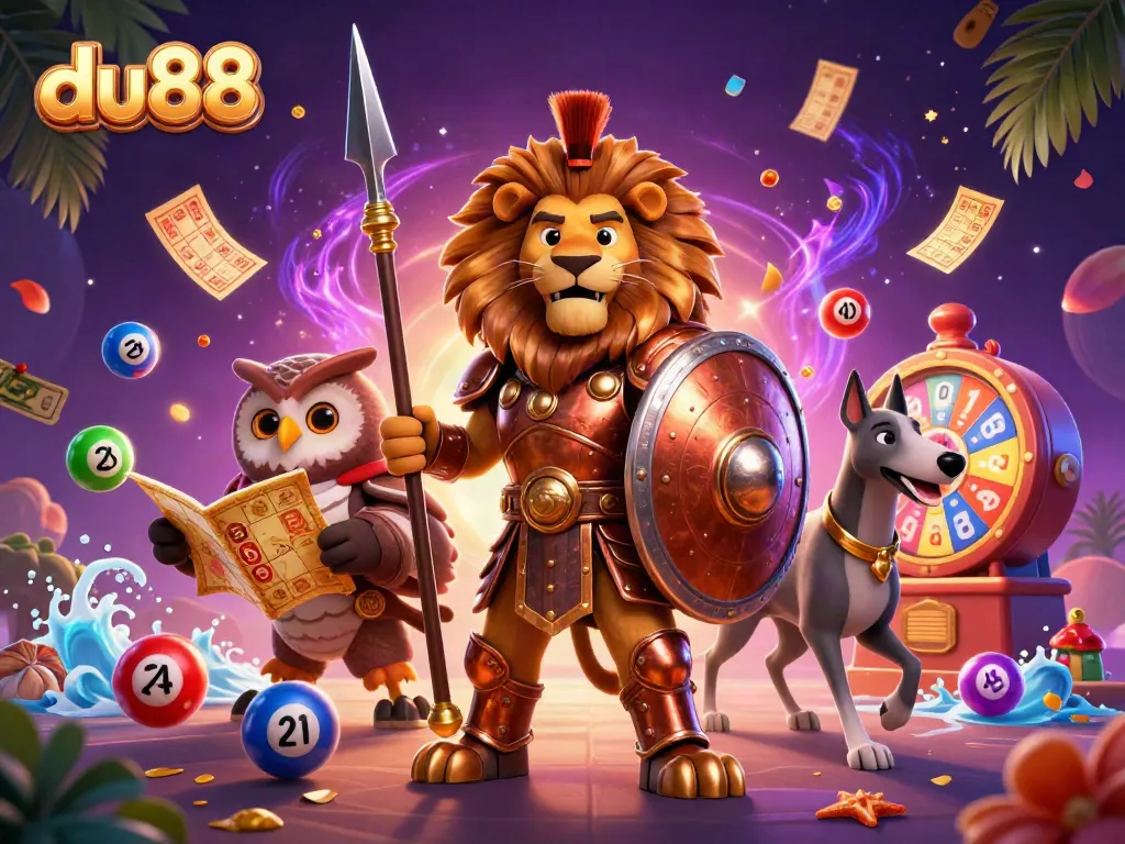 Win big with du88 in this captivating 3D illustration filled with dynamic gambling elements.