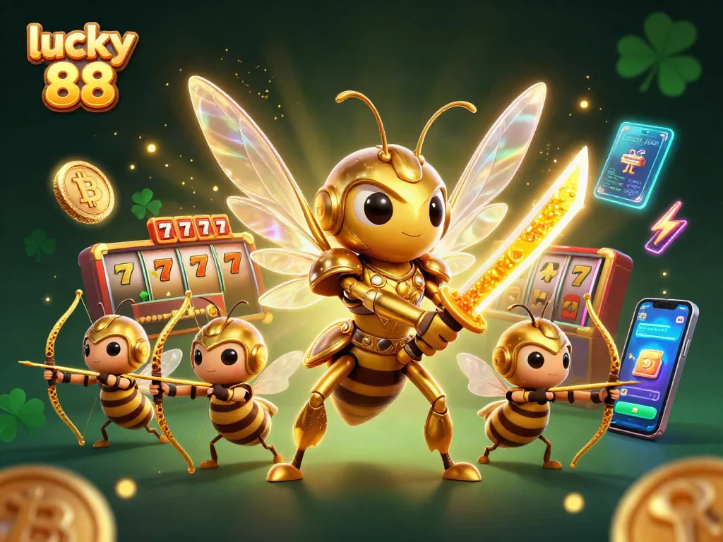 Engage with lucky 88 through a vibrant 3D illustration showcasing samurai-style characters set in a dynamic casino environment.