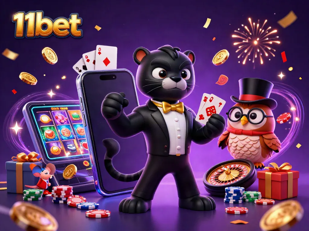 Experience exhilarating gaming with 11bet, vibrant 3D characters engaging in exciting casino activities.