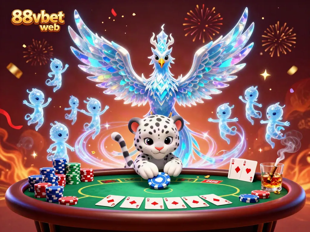 Experience the excitement at 88vbet web with a vibrant casino scene of a magical phoenix and playful characters.